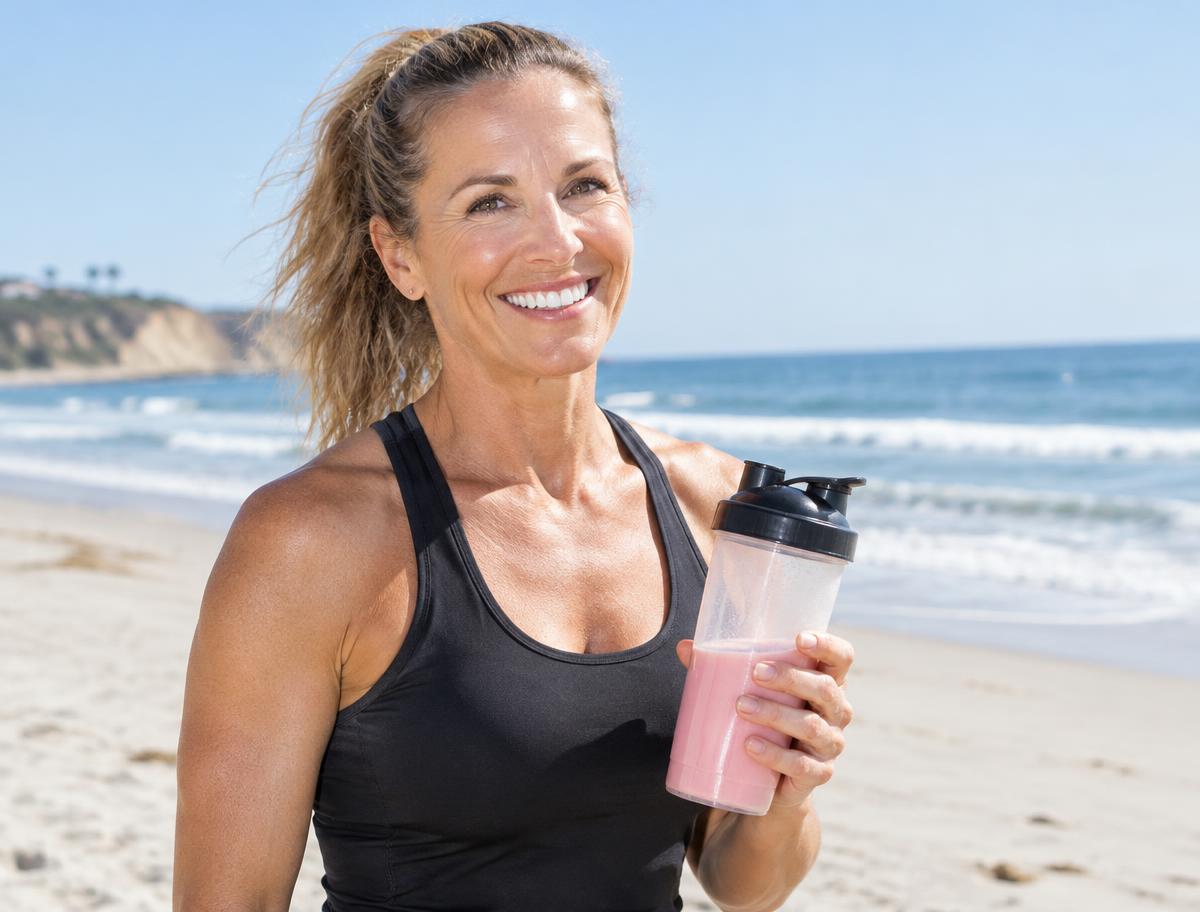 Woman enjoying REVIVE on the beach